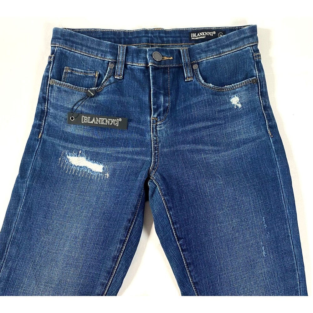 Blank NYC High Dive Ripped Jeans Womens Size 26 Dark Blue Wash Skinny NWT